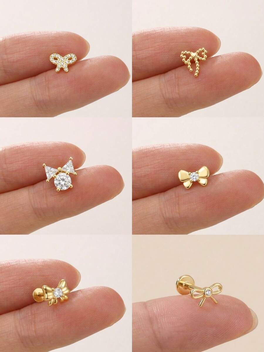 1pc 925 Sterling Silver Flat Bowknot Earrings, Low Allergy Screw Back Earrings, Petite & Delicate, Suitable For Cartilage, Helix And Sensitive Ears