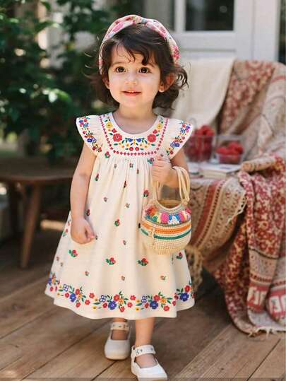 女宝宝可爱碎花连衣裙，适合春夏穿着