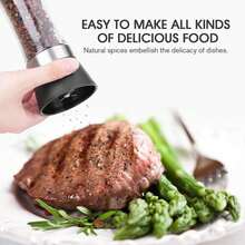 Premium Pepper And Salt Grinder Set Of 2-Refillable Coarseness Adjustable Pepper Mill Shaker With Glass Body For Home,Kitchen(Two Pack) - 黑色 - 查看 6