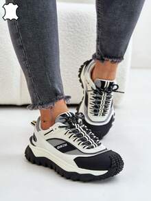 Big Star Women's Premium Platform Sneakers, Made Of Natural Leather And Textile Material, With Shock-Absorbing HI-POLY SYSTEM Insole From Recycling, Perfect For Everyday Styling White Black - Black - View 1