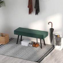 HOMCOM Upholstered Bench, Velvet Look, Bed Bench, Entryway Bench, X Pattern, Up To 120 Kg, For Bedroom, 100 X 36 X 45 Cm, Green - Dark Green - View 7