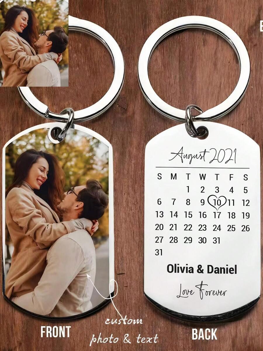 Custom Personalized Wedding Date Keychain, Photo Calendar Keyring, Best Wishes For The Wedding, Gifts For Good Friends, Birthdays, Christmas, Mother's Day, Father's Day, Surprises For Mom, Back-To-School Gifts, Cute Car Keychains - Silver - View 1