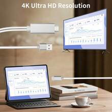 Ligh..Tning To HDTV Cable For Phone To TV 1080P HD White Braided Video Sync Screen Connector Compatible With Phone  Pad To HDTV Projector Monitor Plug Play With Independent Power Supply Ensures Greater Stability. - White - View 2