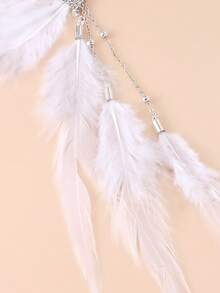 1pc White Feather Exaggerated Hanging Earrings, European And American Fashion Rhinestone Tassel Earrings - Feather - View 6