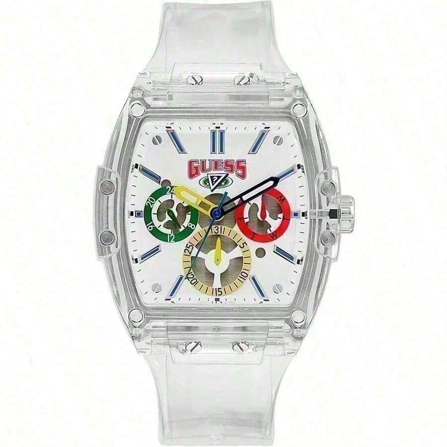 Guess 男士石英透明硅胶表带白色表盘43毫米手表 V1051M1 - 白色 - 查看 1