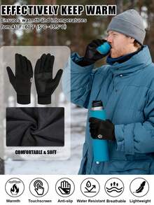 RIGWARL Winter Cycling Gloves Men Gloves Touch Screen Windproof Sports Gloves Warm Thermal Fleece Running Ski Cycling Gloves - Black - View 2