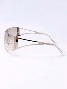 1pc Large Frame Futuristic Y2K Fashionable High-Tech Personalized Fashion Glasses Y2K Fest Music Fest Summer Beach Vacation, Outdoor, Travel Shades Decor Street Y2k Style Oversized Wrap Frame Music Festival Preppy Style Back To School - 漸變銀色 - 查看 6