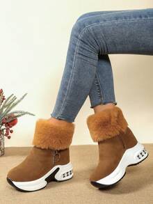 Ghete de damă, vârf rotund cu fermoar lateral, talpă groasă și confortabilă, căptușeală termică călduroasă, stil casual/sportiv, ghete simple de navetă, ghete negre la modă