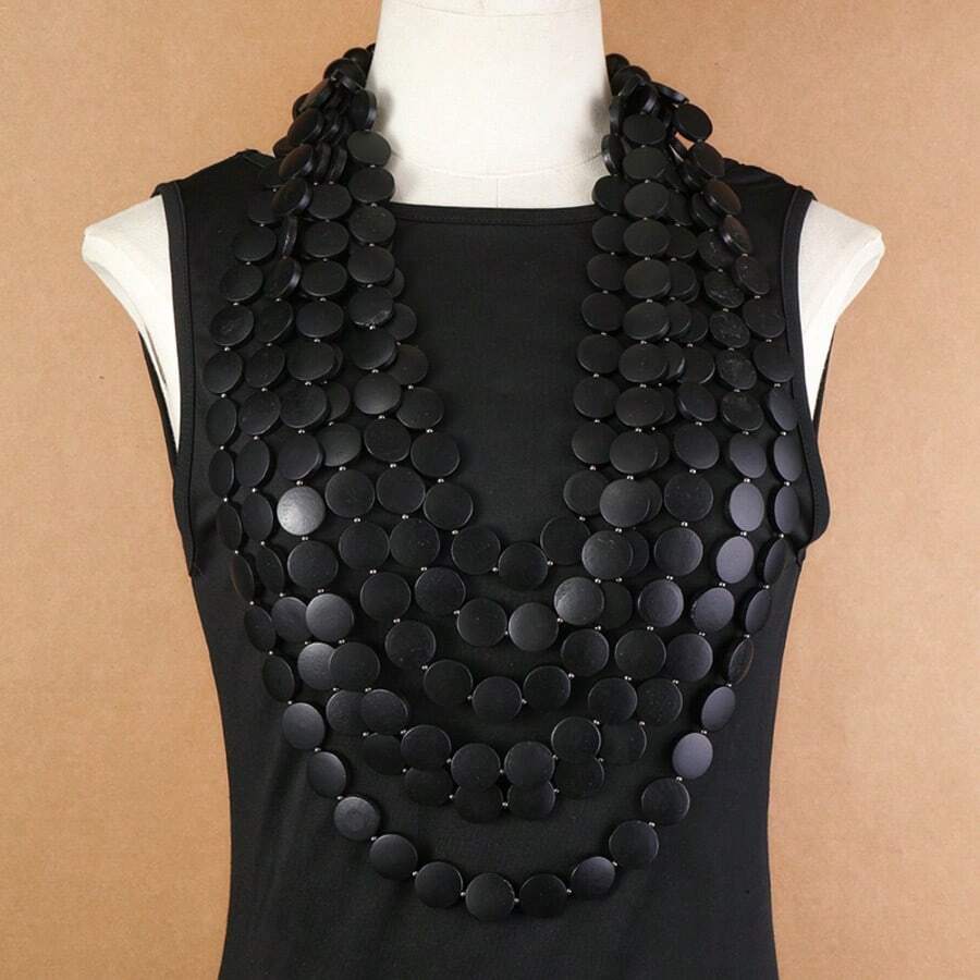 Colar de Contas de Madeira Exagerado Feito à Mão, Multicamadas, Colar Bib Estilo Boho para Mulheres, Adequado para Praia, Festa, Eventos Formais do Oriente Médio