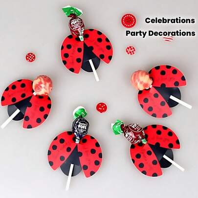 50/100个瓢虫造型棒棒糖纸杯 - 节日DIY棒棒糖杯，带红黑翅膀，是派对和庆祝活动的完美之选，派对装饰 | 趣味设计 | 耐用纸杯，棒棒糖派对礼品