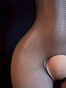 Sexy Black Mesh Jumpsuit, Made Of High-Stretch Mesh Fabric, Lace Collar, Hollow-Out Front, Slit Design, Lace Details - Sleeveless Turtleneck - Black - View 5