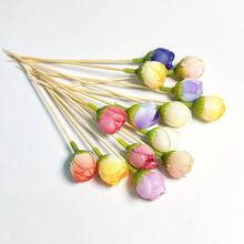 20 Stücke Rosenknospen Bambus Zahnstocher - 12 cm natürlicher Bambus Spieße, geeignet für Häppchen, Hochzeiten, Valentinstag und Feiertagsdekorationen, handgefertigte Lebensmittelspieße mit Rosenknospen, ideal für Obst-Spieße und Party-Deko, Häppchen-Spieße, Hochzeitsdeko, Dessert Bambus Stäbchen, Valentinstag Cupcake & Dessert Deko, Valentinstag Cocktail Rührstäbchen - Verschiedenfarbig - Übersicht 1