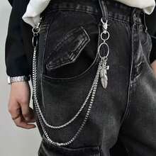 多层金属裤链，前卫嘻哈风格腰链，银合金材质，时尚朋克吊坠身体链 - 适合搭配牛仔裤、工装裤、派对装扮、街头服饰、情侣配饰 - 彩色 - 查看 7