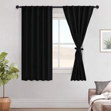 Hiasan Black Out Curtains 63 Inch Long Sewn With Tiebacks, Rod Pocket & Back Tab Blackout Thermal Insulated Drapes 42 Inch Wide, Room Darkening Curtains 2 Panels For Living Room Bedroom,42inchWx63inchL(Packof2),Black - 黑色的 - 查看 1