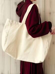 3/1pc Canvas Tote Bag, Thick Durable Daily Commuter DIY Design, Minimalist Elegant Bridesmaid Wedding Gift Bag, Large Capacity Travel Shopping - Beige - View 8