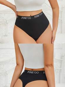 FINETOO 6条/套纯棉高腰性感丁字裤，女士T字后背无缝舒适丁字裤套装，尺码S-XXXL，适合大码身材 - 彩色 - 查看 2