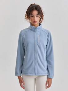 Women's Outdoor Fleece Jacket, Warm, Breathable, Stand Collar, Slim Fit, Suitable For Spring And Autumn, Hiking, Sports Winter - Dusty Blue - View 7