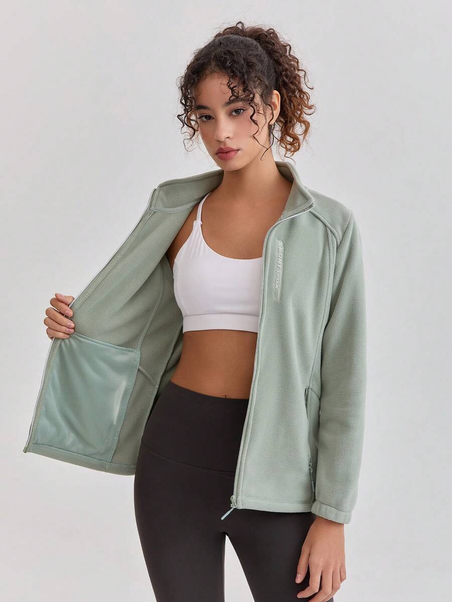 מעיל פליז לנשים לחוץ, מעיל שרפה דק צווארון עומד ועבה, מתאים לטיולים רגליים, ספורט, אביב וסתיו, חורף, סקי