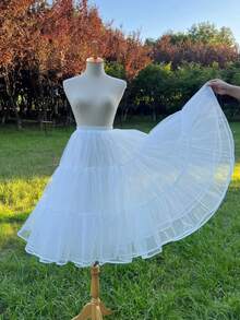 1pc Women's 80cm Long White Petticoat, 2-Layer Crystal Tulle + 1 Lining, Boneless Petticoat, Adjustable Lolita Crinoline, Soft Girl Tutu Skirt, Cloud Skirt, Suitable For Wedding, Party, Performance, Cosplay Dress - Multicolor - View 4