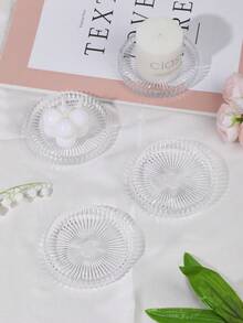 4Pcs Glass Pillar Candle Holder Plates: Round Glass Candle Holder Plates Suitable For Dinner, Wedding, And Party Table Centerpieces (Transparent, Green); They Can Be Used As Table Coasters For Weddings And Valentine's Day, Home Decor For Rooms