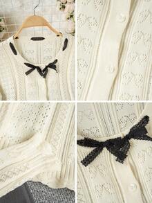 Autumn/Winter New Sweet Frill Trim Bow Crew Neck Cropped Knit Top - Apricot - View 7