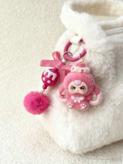 Nouveau porte-clés mignon en forme de cœur avec grandes oreilles, accessoire de mode de dessin animé, porte-clés de sac à breloque