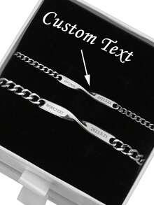 个性化不锈钢情侣DIY刻字手链，男女通用定制无限符号手链，可定制姓名和日期，情侣珠宝周年纪念礼物，重要节日礼物 | 情人节/周年纪念日完美之选 | 简约时尚的腕间配饰，适合日常佩戴和特殊场合，周年纪念日、纪念日、生日等，送给他的/她的礼物 | 独一无二的个性化配饰