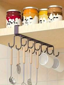 12-Hook Heavy-Duty Metal Over-Cabinet Hanging Organizer - No-Drill Wall-Mounted Kitchen Storage Rack With Double Hooks For Pots, Pans, Utensils & Cups - Space-Saving Contemporary Design For Cabinets, Pantry, Garage, Utility Hooks - Multicolor - View 13