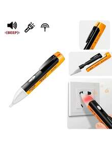 Este comprobador de voltaje sin contacto cuenta con un indicador LED, una alarma sonora, un sensor de potencia y una linterna LED. Con sensibilidad ajustable, es ideal para pruebas de circuitos de alta eficiencia e inspección eléctrica. - Naranja - Ver 5