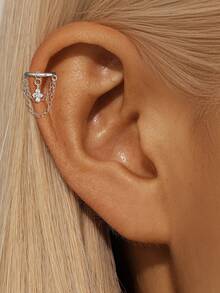 EleRunis 1PC 925 Sterling Silver Flower Chain Earrings Nose Cartilage Helix Piercing Fine Jewelry For Daily Wear Wedding Party Engagement Anniversary Valentine's Day - Silver - View 1