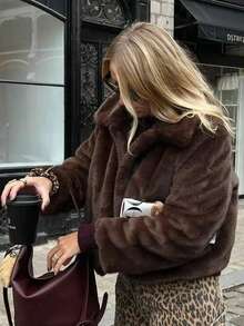 山茶花新款冬季仿貂皮大衣女短款宽松修身高端加厚毛绒外套 - 棕色 - 查看 7