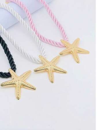 1 pieza Collar con colgante de estrella de mar de estilo bohemio de metal para playa y océano, adecuado para viajes, vacaciones, estilo callejero y uso diario