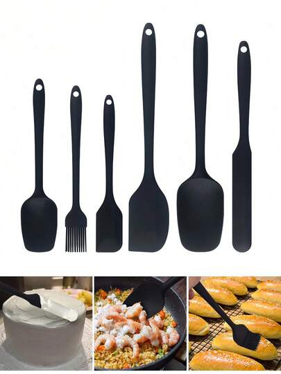 6pcs Baking Set,Integrated Silicone Scraper,High Temperature Resistant Cake Spatula, Blender,Sauce Brush,Apply Oil Brush,Cream Knife, Oil Brush Spatula ,Cake Cream Cooking Silicone Spatula And Kitchen Cooking Non Stick Silicone Spatula, Scraper, Butter Knife, Used For Cream, Jam, And Butter,Easy To Clean, Suitable For Households