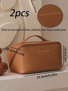 1pc Portable Makeup Storage Bag, Modern Letter Graphic Makeup Storage Bag For Home, Boho Vibes,For Holiday Beach, Bathroom Collection, Bedroom Collection, Large Capacity - Coffee Brown - View 13