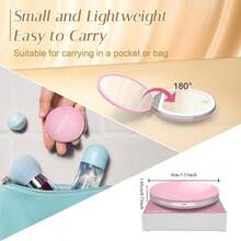 Double Sides Touch Travel Led 3 Colors Mini Foldable Cosmetic Charge Makeup Mirror With Light 2X Magnifying Compact Handheld Lipstick - Hồng - Xem 10