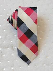 Men's Casual Dress Tie, Colorful Checkered, Slim Fit (5.5cm) - 紅色 - 查看 1