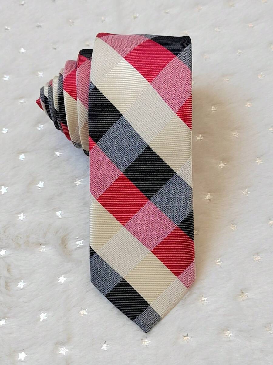 Men's Casual Dress Tie, Colorful Checkered, Slim Fit (5.5cm) - 紅色 - 查看 1