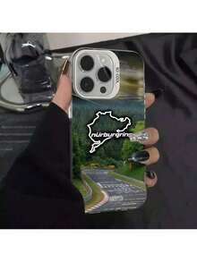 1PC Luxury Nurburgring Sport Racing Phone Case IMD color silver shell Covercompatible with  16 15 14 13 12 11 Pro Max Plus Anti Fall  Hard, Cover compatible with  17 pro hülle,  17 pro max hülle,  17 hülle,  16 pro hülle - z9 - Übersicht 2