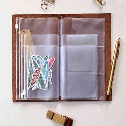Zippered Travel Notebook Folder | Plastic Card Holder Organizer Pouch For TN Diary/Notebook/Scrapbook/Journal | Standard Size And Passport Size Notebook Accessories Card Holder Pouch - Standard/Pocket/Passport Size, Travel Essential, Card Storage, Compact Organizer, Minimalist Design, Durable Zipper, Pocket Organizer, Passport Holder, Office Supplies