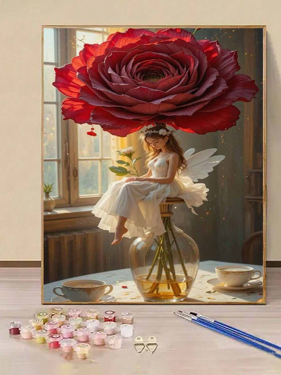 Red Rose Fairy Tale Art Personalized DIY Digital Oil Painting Kit, Adult Handicraft, Frameless Art Oil Painting Set For Bedroom & Artistic Wall Decoration, Easy & Fun, No Painting Foundation, Realize Your Painter Dream, Immerse Yourself In Color, Every Stroke Is SelfExpression, Add Romance To Life, Best Gift For Family & Friends, Halloween Christmas Holiday Gift 40*50CM(149) - 彩色 - 查看 1