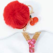 1 Piece Of Rose Red English Letter Resin Keychain With Bubble Hair Ball And Red Cherry Decoration 18K Gold Lobster Buckle Design, Suitable For Bag Chains, Mobile Phone Hanging Chains, Keychains, And Gifts For Friends And Mothers - Red - View 21