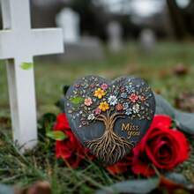 2D Flat Acrylic Heart-Shaped Grave Decoration With Blooming Tree Of Life, English Epitaph, Indoor/Outdoor Garden Decor, Pet Memorial And Perfect Condolence Or Sympathy Plaque, Ideal Gift For Mother's Day And Father's Day, Suitable For 11 Occasions, 2D Flat - Multicolor - View 4