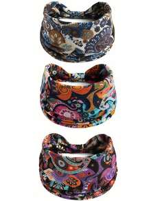 Bộ 3 băng đô co giãn thắt nút họa tiết Paisley cổ điển, phụ kiện tóc đa năng phong cách Boho cho nữ, thích hợp cho yoga, thể thao. - Nhiều màu - Xem 2