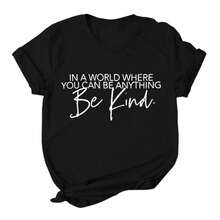T Shirts For Women Letter Print T Shirt Round Neck Sleeve Shirt Tees Womens Tops Shirts For Women Black - 777 - 查看 1