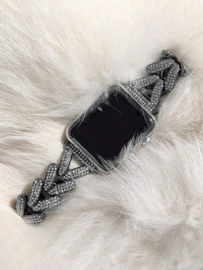 Minimalist Elegant 4 Wheat Ears Rhinestone Metal Watch Band Compatible With Apple Watch Series 38/40/41mm, 42/44/45/46/49mm