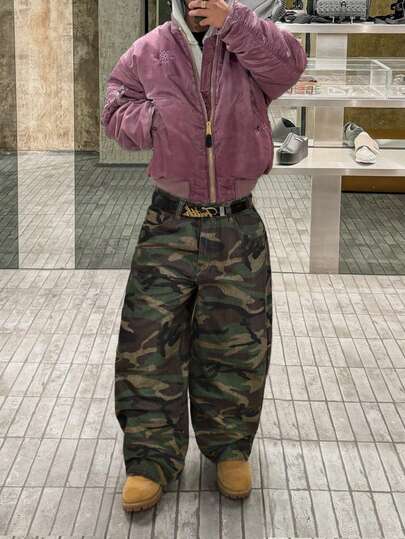 Calça Jeans Casuais de Rua Soltos Personalizados de Estilo Universitário Esportivo Casual da Juventude em Estilo Camuflado Reto Casual de Rua Goth Grunge Y2K para Homens