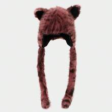 1 Piece Animal Style Faux Fur Hooded Scarf - Wolf Ear Design With Pocket Warm Shawl, Party Outfit, Unique Styling Eye-Catching Accessory - 黑色 - 查看 2