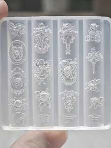 2pcs Nail Art Mold Set, Vintage Baroque Floral Embossed Frame Design, 3D Raised Nail Decoration Silicone Molds - Clear - View 7