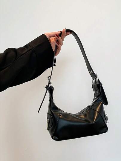 Vintage Leather Zipper Shoulder Bag, Hipster Niche Design, Crossbody Underarm Handbag