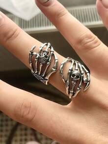 Nooxian 1 chiếc nhẫn có thể điều chỉnh hình đầu lâu và móng vuốt Gothic, phụ kiện nhẫn đeo tay phong cách Punk dành cho cả nam và nữ, quà tặng - Màu Bạc Cổ - Xem 9